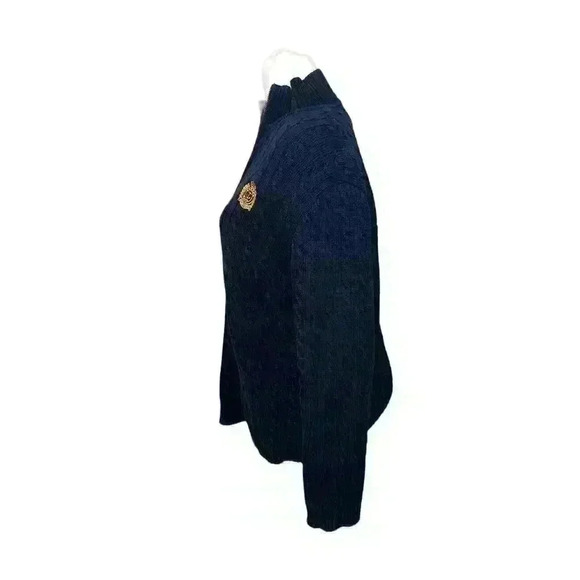 Ladies RALPH LAUREN L Navy Blue 100% Cotton Cable Knit Zip Neck Sweater Washable - Picture 3 of 8